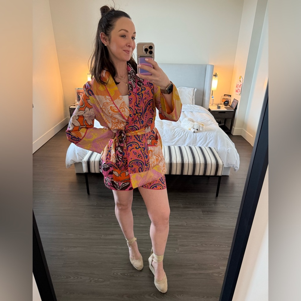 Zara belted blazer and shorts paisley silky co-ord size S